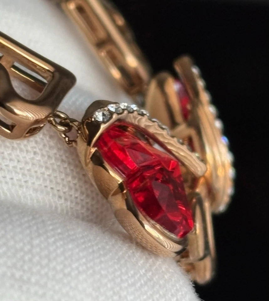Red Crystal Heart Bracelet Rose Gold Plated Beautiful Adjustable 6in-8in Ladies - Image 3 of 4