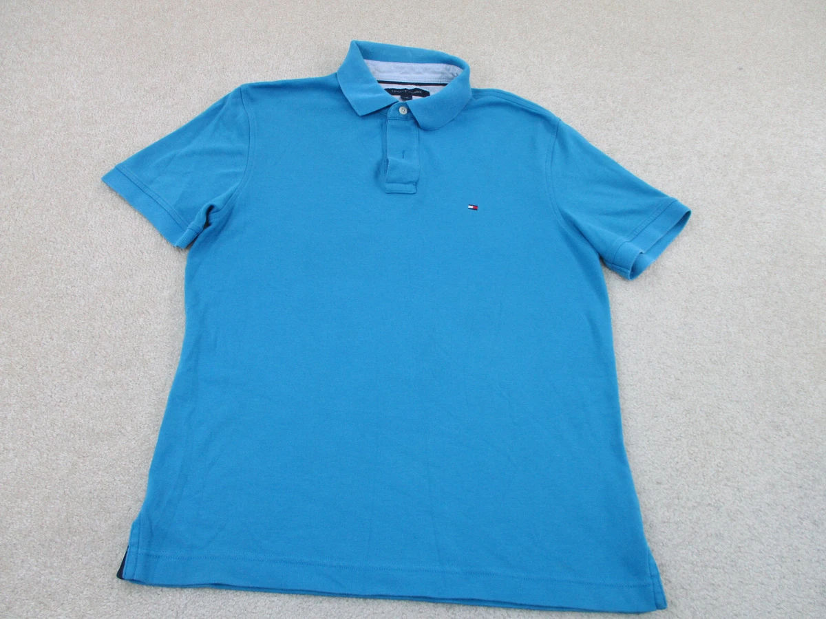 Tommy Hilfiger Polo Shirt Adult Large Blue Red Flag Rugby Casual Mens B12