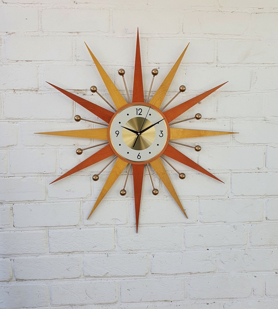 Burnt Orange Yellow Atomic Wall Clock Starburst Clock George