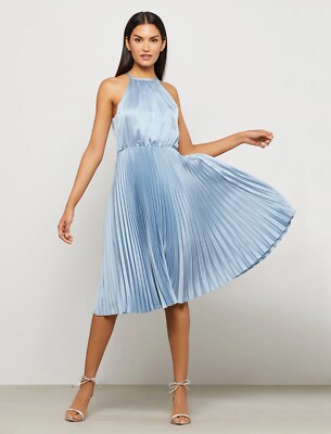 open lace back dress Printed Pleated Dress  BCBGMAXAZRIA