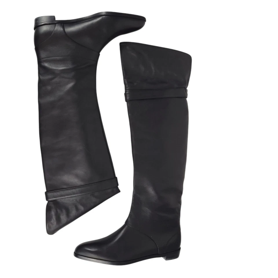 Botas de Bastón DIANE VON FURSTENBERG Talla 7M Cuero Negro Sobre la Rodilla Pull On Foto 4 de 4