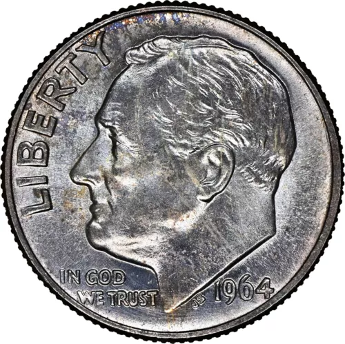 TONED-NGC UNC DETAIL 1964 Roosevelt Dime 10c-DOUBLE DIE REVERSE DDR??FS-801??
