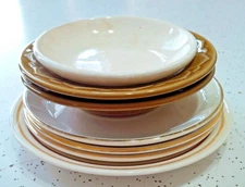 Antique Vintage Lot Golden Yellow Saucer Plate Wheat Seville Floral 7 Piece Set