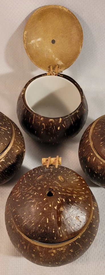 2 tazas réplica de resina marrón coco con inserto taza de bebida hawaiana Luau Tiki Bar Foto 3 de 4