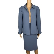 Le Suit Women Polyester Skirt Suit Size 12P Century Blue Open Front 2PC New