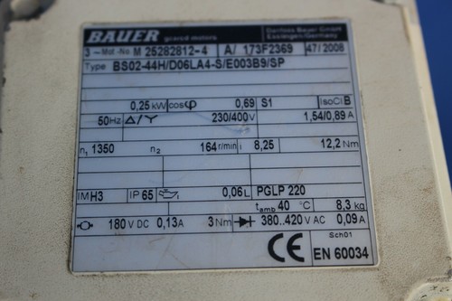 Motorreductor Danfoss Bauer BS02/44H/D06LA4-S/E003B9/SP, 0,3 KW, 197 rpm - Imagen 8 de 8