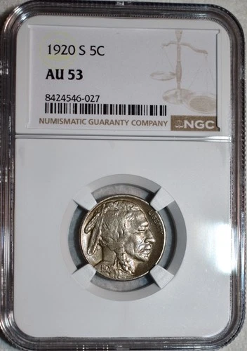 NGC AU-53 1920-S Buffalo Nickel, Razor-Sharp, Lustrous, Scarce Date!
