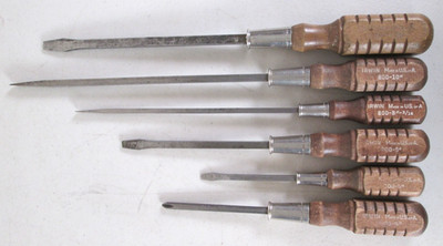 6 Vintage Irwin Wood Handle Screwdrivers Model 800 10'' & Others MADE IN USA