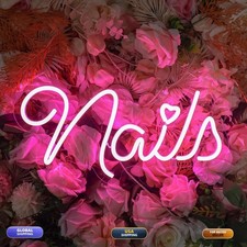 MinIeoh Nails Neon Sign LED Nail Salon Decor Open Welcome Signage Business Light