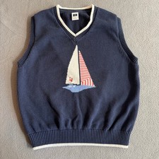 Janie and Jack Sailboat Sweater Vest Kids Boys 6 Blue Cotton V Neck Preppy