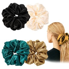 4 PCS Satin Hair Ties Oversize Soft Big Scrunchies Elastic Ponytail Holder