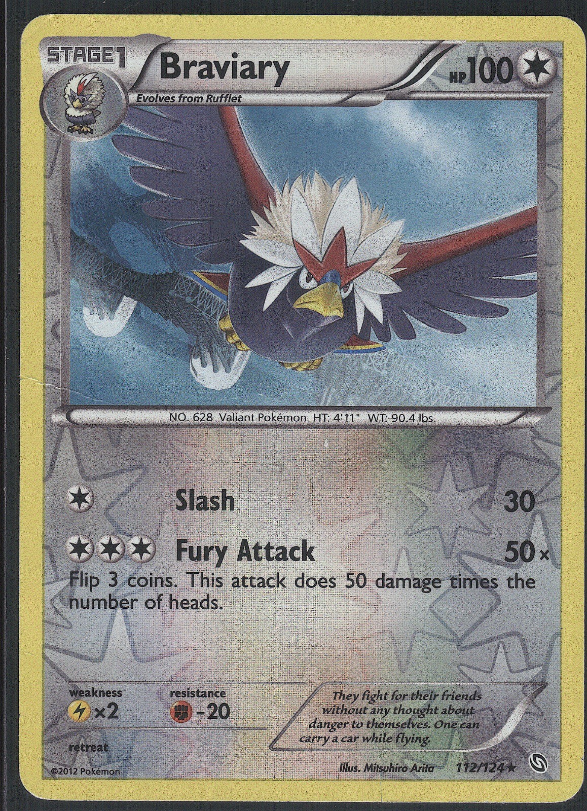 Braviary 112/124 Rare Dragons Exalted Pokemon Reverse Holo Damaged