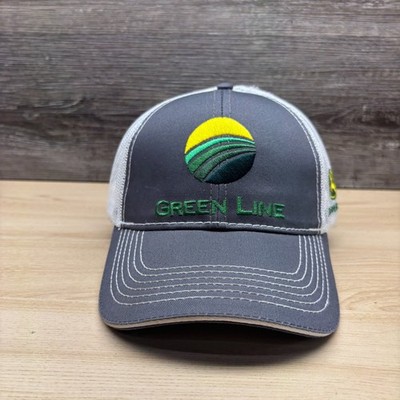 Green Line John Deere Hat Cap Trucker Snap Back Gray White Farm Tractor Logo