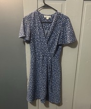 Monteau Blue Floral Short Sleeve V-Neck Sundress Women's Size M