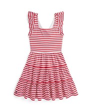 Polo Ralph Lauren Striped Ruffled Jersey Dress Big Girls Size L 12-14 Red/White