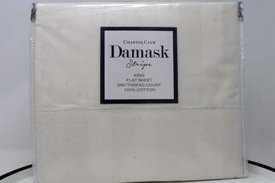 CHARTER CLUB DAMASK STRIPE KING FLAT SHEET  550 TC 100% COTTON