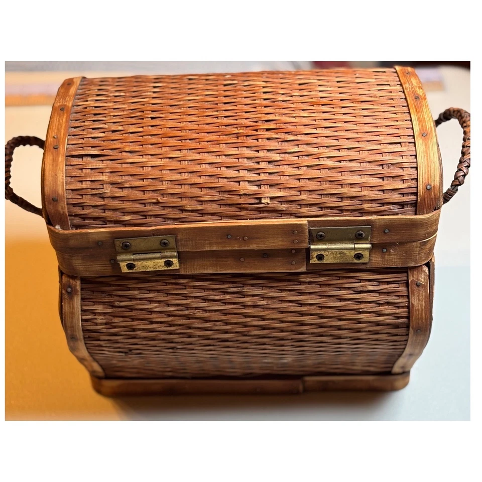 复古柳条宝箱饰品盒收纳盒带手柄 — 第 4/4 张图片