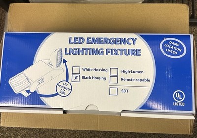 LED Emergency Lighting Fixture Black Housing UL Listed Damp Location