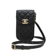 CHANEL Matelasse Quilted Lambskin Chain Phone Case Black
