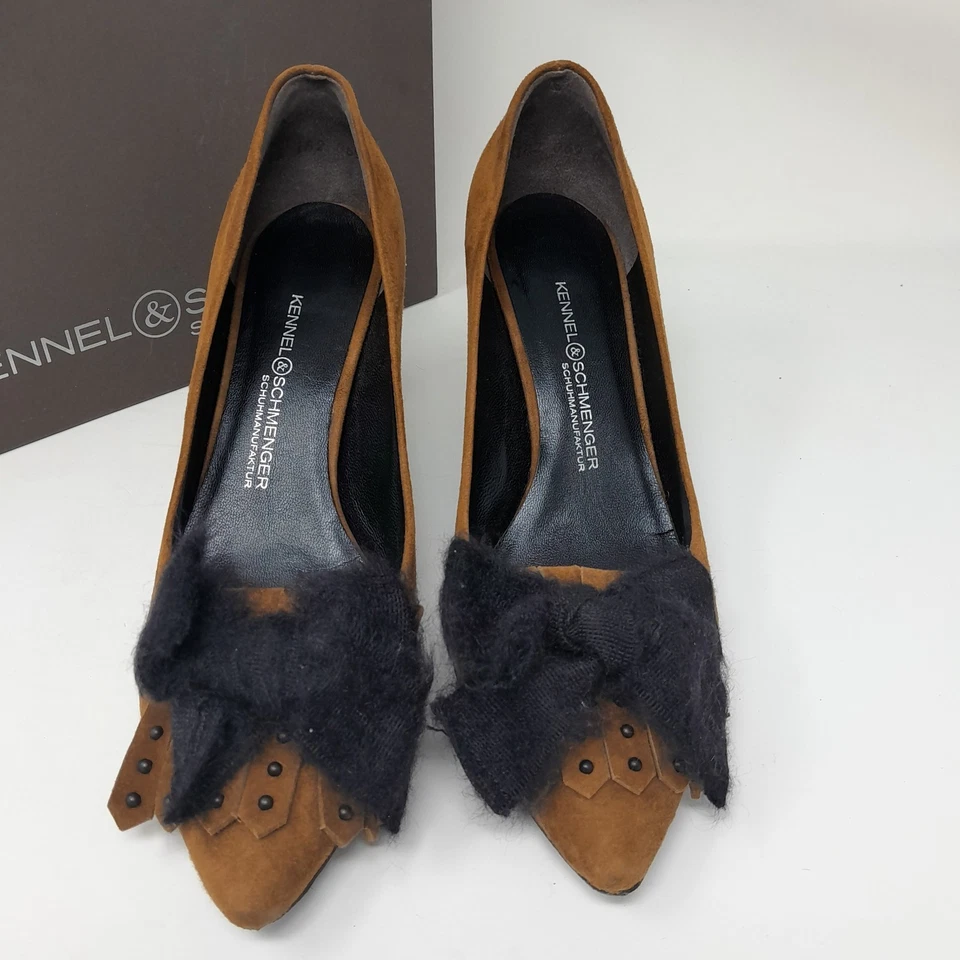 Zapato de tacón alto Kennel Schmenger para mujer Reino Unido 4,5 lazo de gamuza tostado Foto 2 de 4