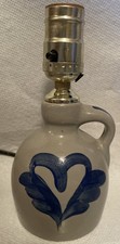 BBP Stoneware Crock Jug Lamp with Blue Heart Beaumont Brothers Pottery 1995