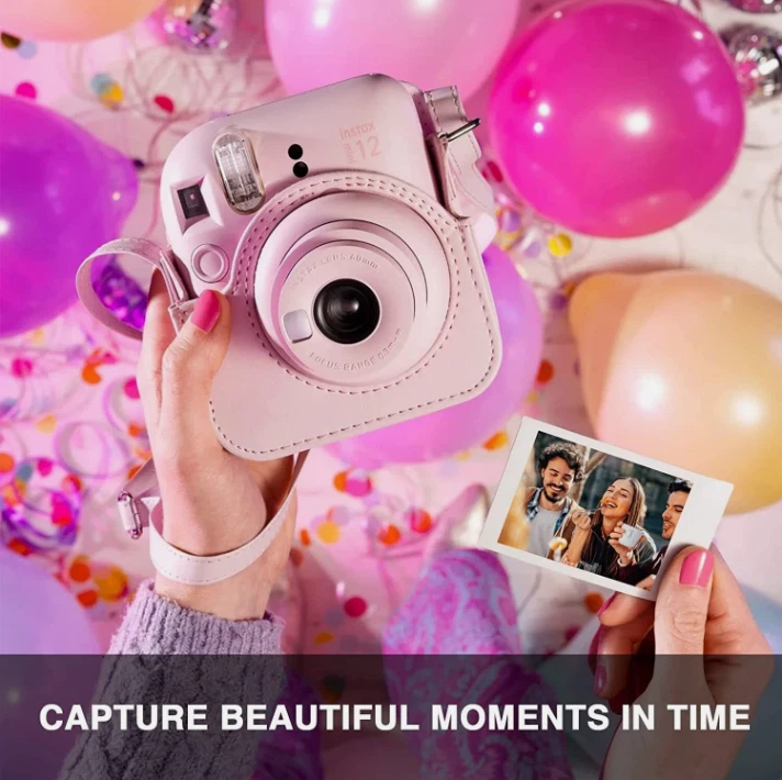 Funda para cámara de cuero PU rosa para Fujifilm Instax Mini 12 + álbum de fotos gratis Foto 3 de 4