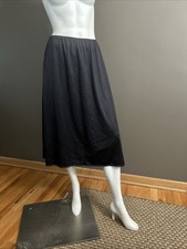 Vanity Fair Half Slip Womens L Black Dupont Nylon 3" Lace Hem Y2K Made USA Vtg