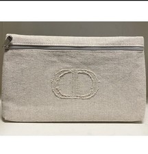 Christian Dior Makeup Bag Clutch Beige Canvas Zip Beach Pouch Cosmetic Travel CD