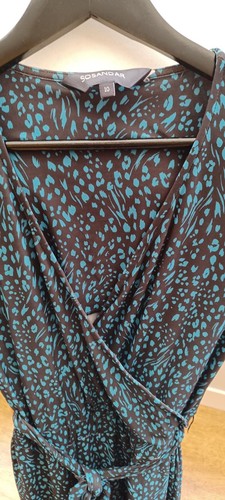 Sosandar Black Teal Leopard Print Jumpsuit 10 Green Blue Animal Silky - Picture 4 of 12