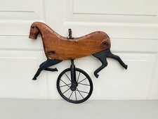 Antique 1800's Wood and Cast Iron Childs Hobby Horse Tricycle Folk Art