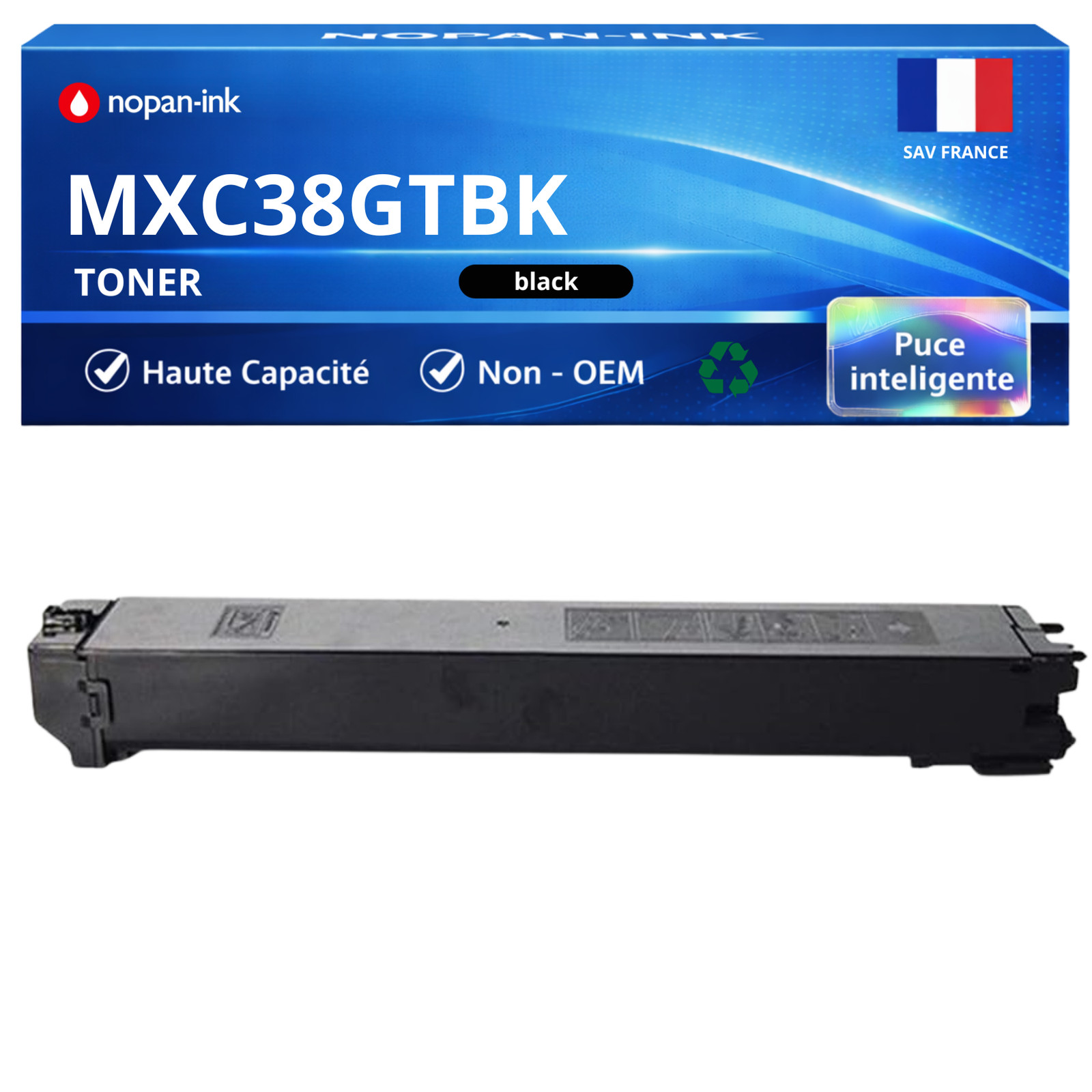 Toner compatible Sharp MXC38GTBA MX-C38GTBK noir 10000 pages pour imprimante laser