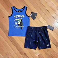 NEW Hurley Little Boy Tank Tee Swim Trunks Short Set, Blue sz 4, 6, 7