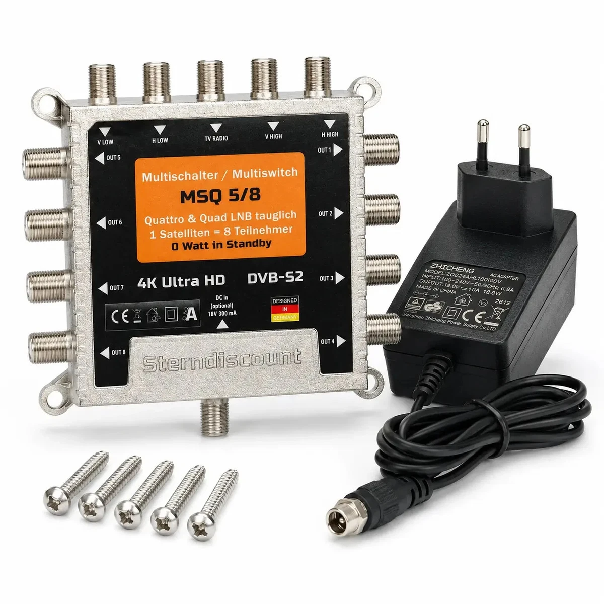 Interruptor múltiple satélite 5/8 para 8 participantes Quattro & Quad LNB adecuado HDTV 4K MSQ