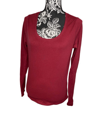 No Boundaries Burgundy Long Sleeve Scoop Neck Basic Casual Top Work Everyday