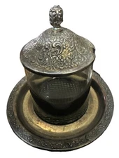 Community Silver Plate Tangier Glass Sugar Bowl With Lid And Base No Spoon(flaw)