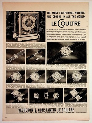 LeCoultre Vintage Magazine Ad Watches Clocks Atmos B&W 1950s Original Print