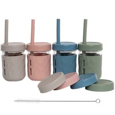 Glass Cups With Lids  Straws, Spill-Resistant Smoothie Cups for Toddlers  K...