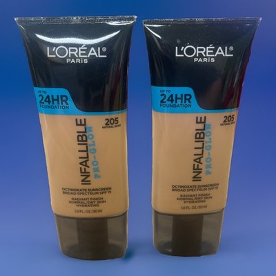 L Oreal Loreal Paris Infallible Pro-Glow Foundation 205 Natural Beige Lot Of 2