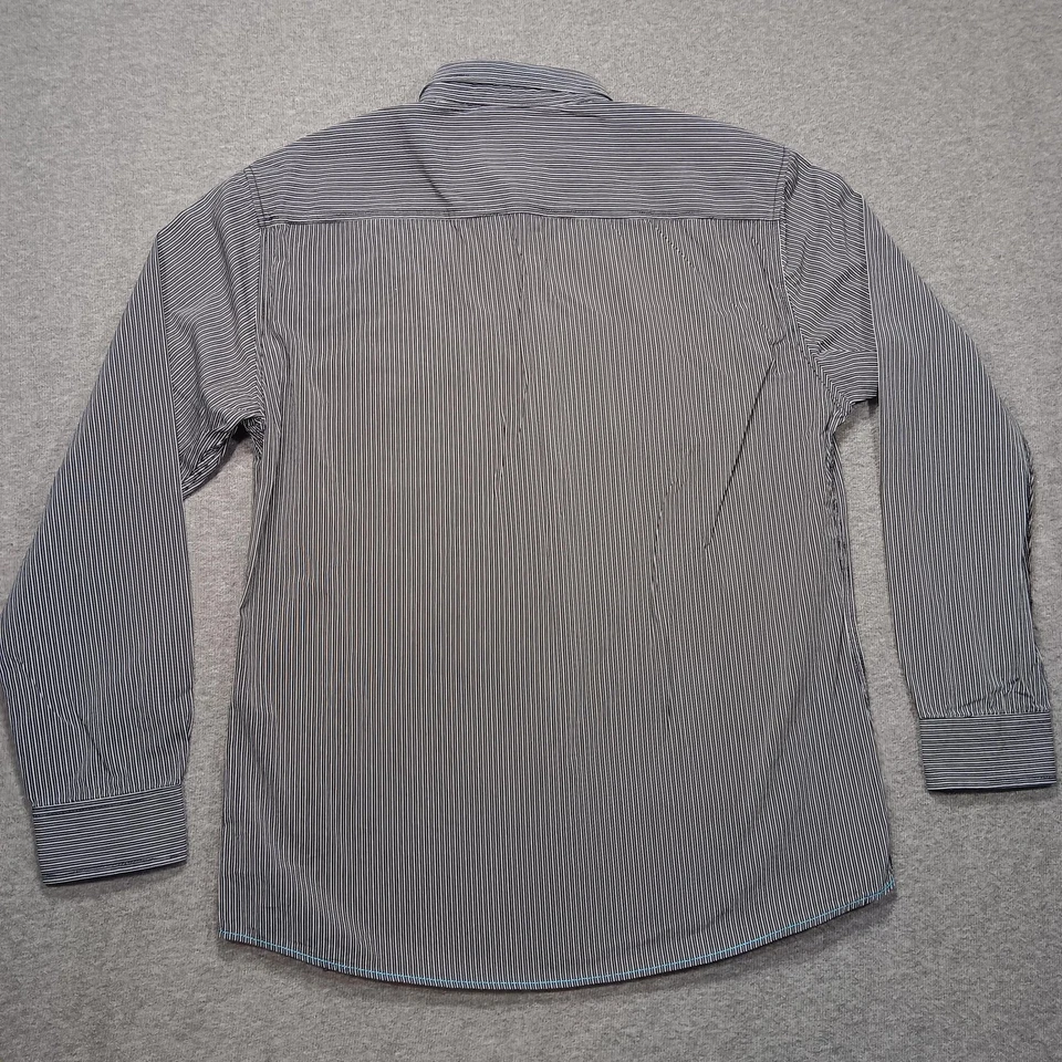 Marc Ecko Cut & Sew Shirt Mens 2XL Black Stripe Long Sleeve Floral Elbow Patches - Image 2 of 4