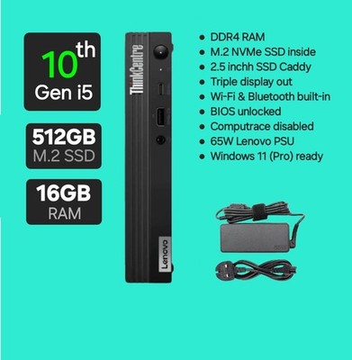Schneller Levono M70 Mini Intel Core i5-10. Gen 16GB RAM 512GBSSD NVMe Windows 11 PC