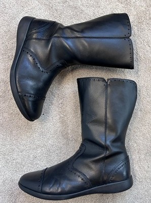Clarks schwarze Lederstiefel Mädchen Reißverschluss halbhoch UK Größe 2 G