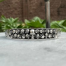 Handcrafted 925 Sterling Silver Skull Skeleton Gothic Punk Biker Skull Bracelet