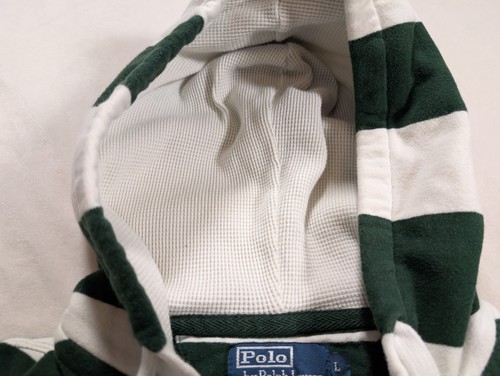 Polo Ralph Lauren Pullover a Rayas Rugby Tejido Waffle Sudadera con Capucha Verde y Blanco Para Hombres L - Imagen 4 de 9