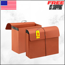 Expanding File Folder W/Flap Cord Closure Accordion Organizer Letter 5" 2PK