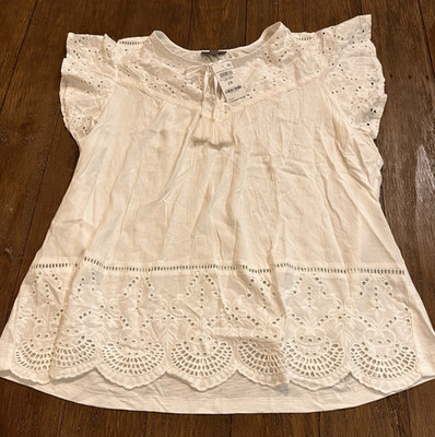 Style and Co Blouse Sz 2X Bright White Eyelet Boho Coastal Classic Beach D26