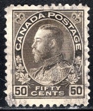 Canada Stamp Scott #120, 50c, King George V, Black Brown, Used, VF, SCV$3.75 (A)