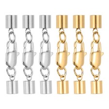 6Set 5mm Leather Cord End Caps with Lobster Claw Clasps Connector, Silver/Gold