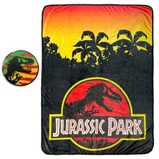 Jurassic Park Blanket With Matching Button T. Rex Sunset Throw 45" X 60"