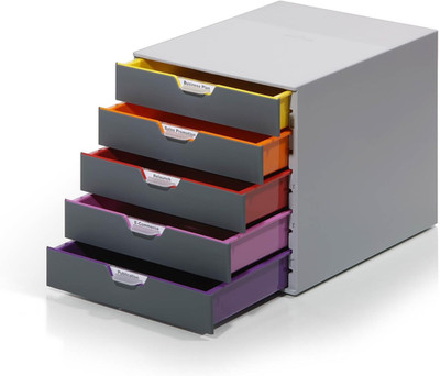 Varicolor 5 Drawer Unit - Gray Desktop Drawer Set with 5 Color Coded Draws - Per