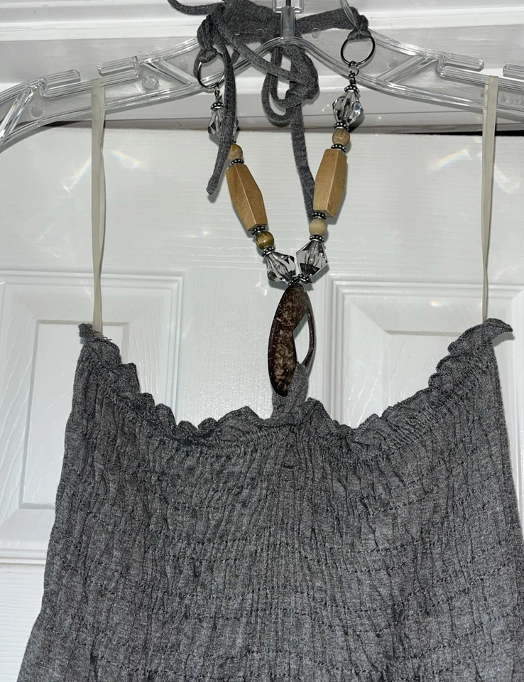 Maxi Vestido Just Love Tubo Top Talla Grande Gris Madera Cuentas Envoltura Alrededor Corbata Cuello Foto 4 de 4